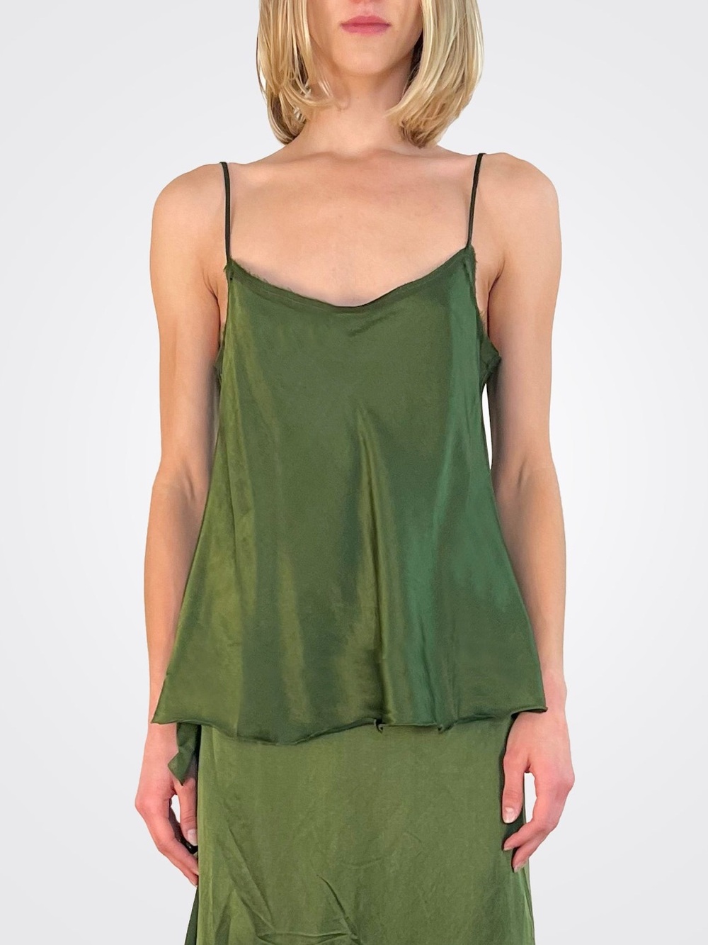 Brazeau Tricot Loose Cami Silk and Cotton Blend Utility Olive Green Size 2